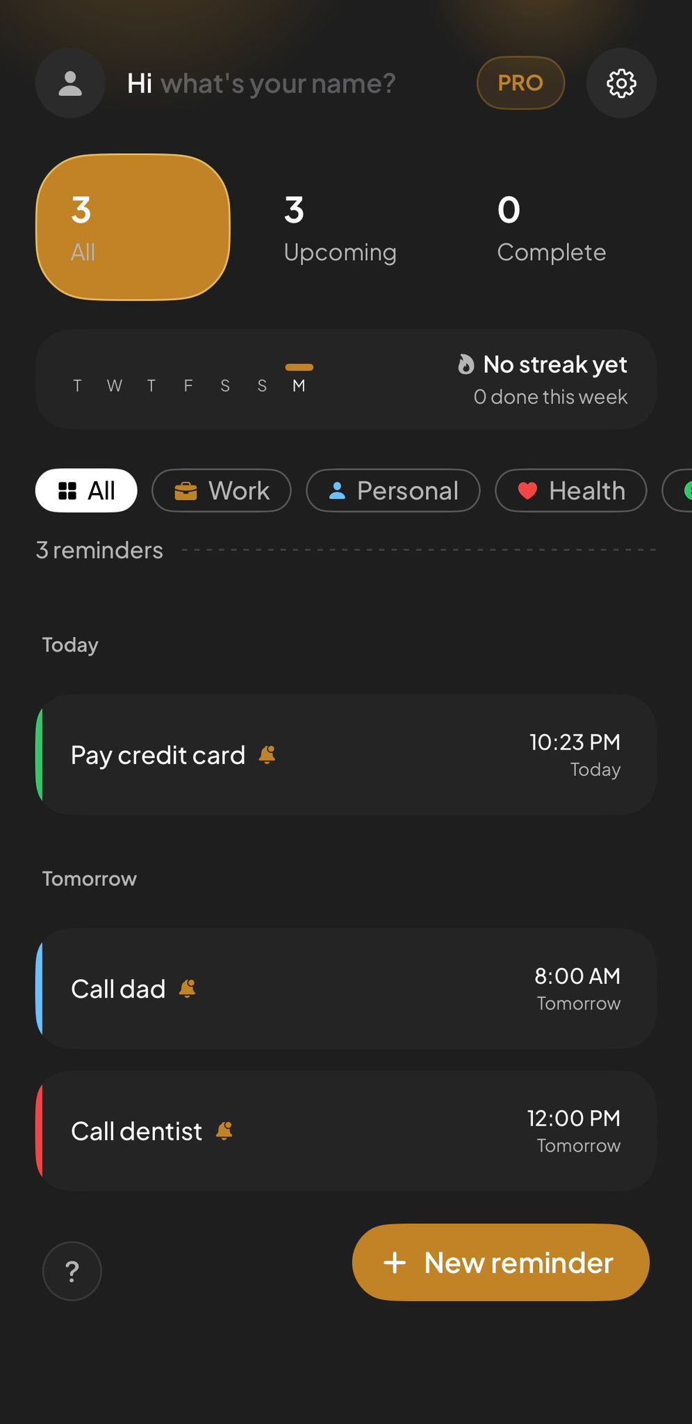Stay On It home screen